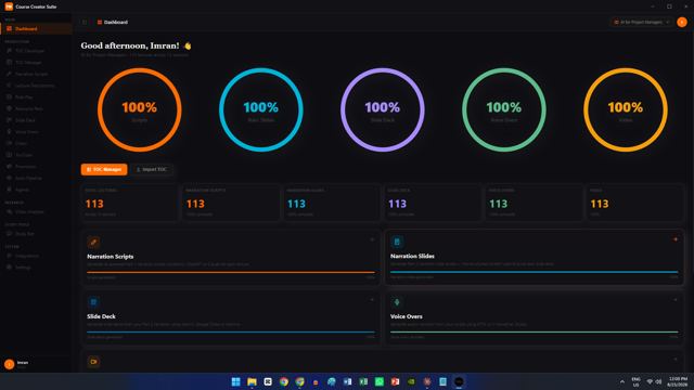 Course Creator Suite dashboard
